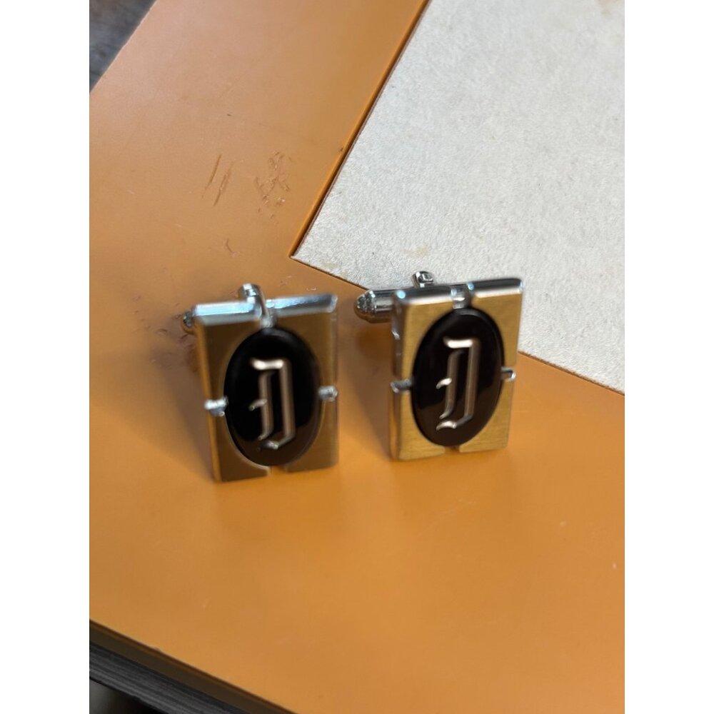 Gold & Black Rectangular Cufflinks With "D" Oval … - image 2